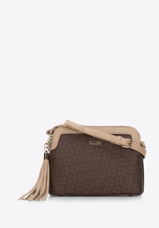 Női műbőr monogramos crossbody táska, Barna bézs, 97-4Y-236-4, Fénykép 1