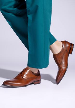 Elegáns férfi bőr derby cipő, barna, 94-M-518-5-41, Fénykép 1
