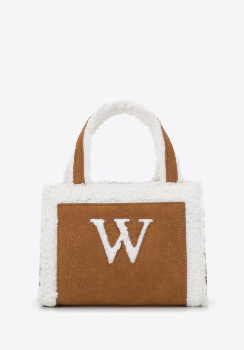 Mini táska műszőrmével, barna-fehér, 97-4Y-248-1, Fénykép 1