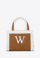 Mini táska műszőrmével, barna-fehér, 97-4Y-248-1, Fénykép 1