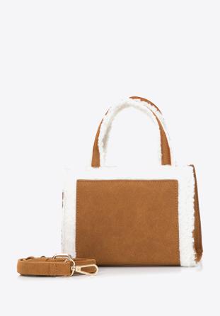 Mini táska műszőrmével, barna-fehér, 97-4Y-248-4, Fénykép 1