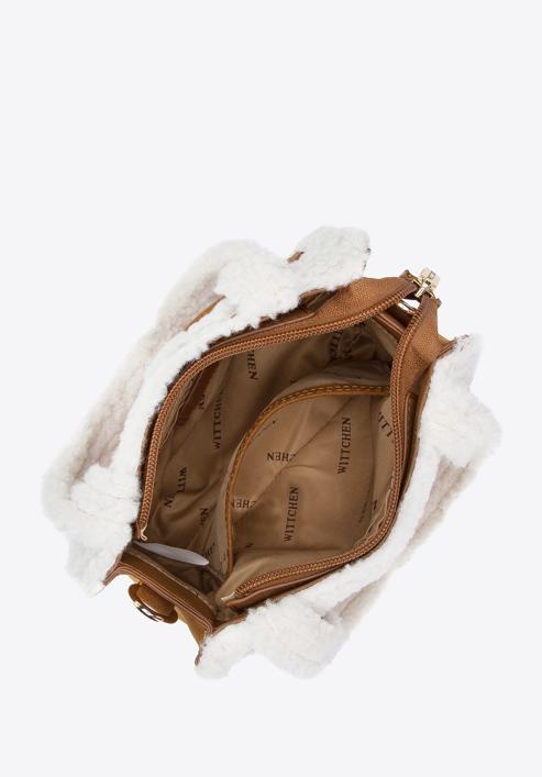 Mini táska műszőrmével, barna-fehér, 97-4Y-248-1, Fénykép 3