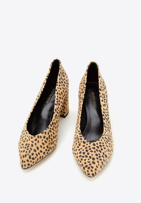 Állatszőr mintás női magassarkú cipő, barna fekete, 96-D-500-9-35, Fénykép 3