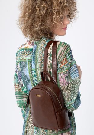 Fényes női műbőr hátizsák, barna, 98-4Y-006-5, Fénykép 1