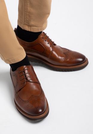 Férfi bőr brogues cipő könnyű talppal, barna, 96-M-501-5-42, Fénykép 1