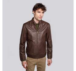 Férfi bőr motoros dzseki zsebbel, barna, 92-09-650-4-S, Fénykép 1