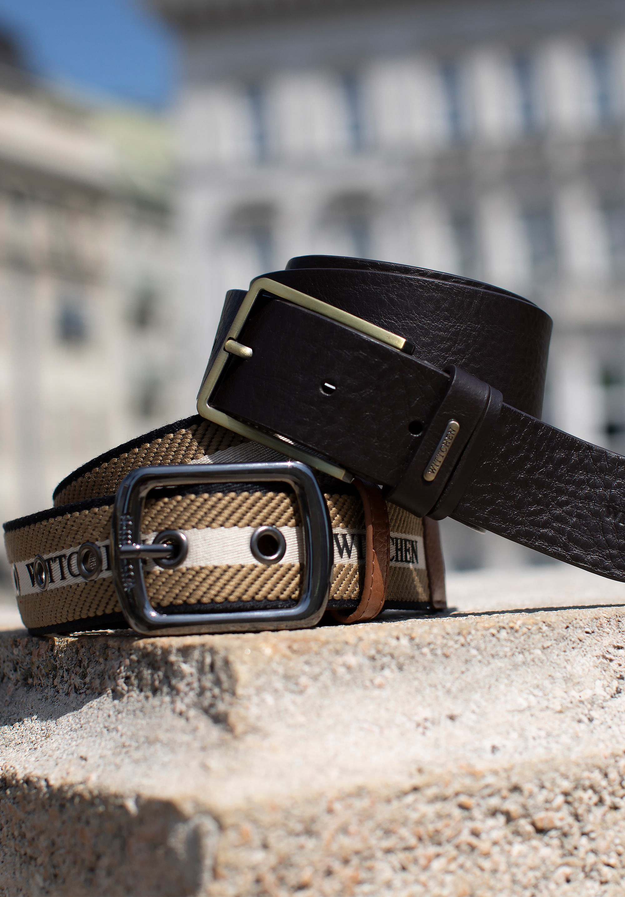 Férfi bőr öv dupla övtartóval, barna, 97-8M-909-4-90, Fénykép 1