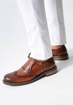 Férfi perforált bőr monk cipő, barna, 98-M-714-4-42, Fénykép 1