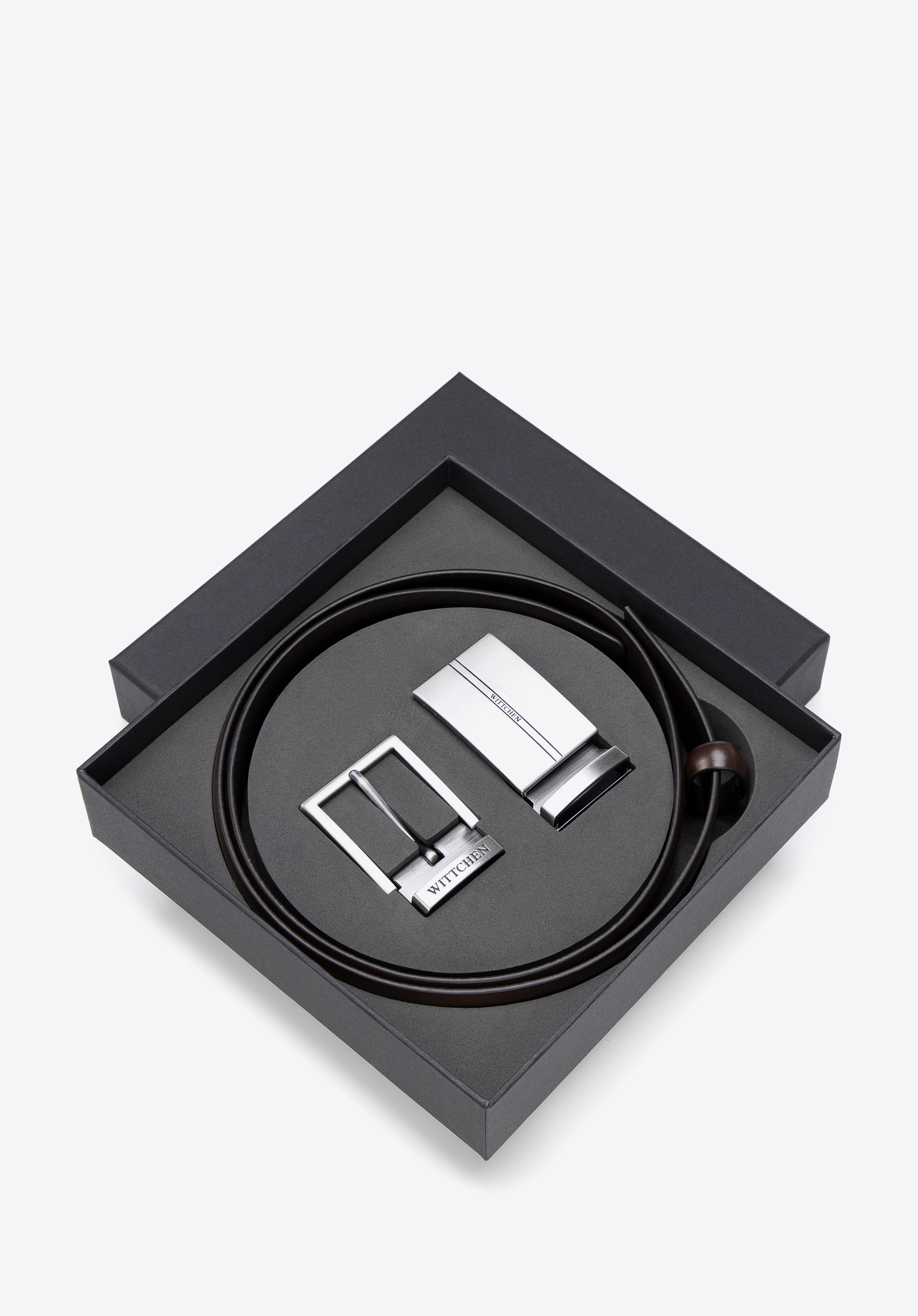 Férfi szett: bőr öv két csattal, barna, 102-8M-S11-4-90, Fénykép 1