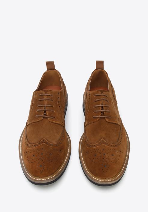 Férfi velúrbőr cipő kontrasztos szálakkal, barna, 96-M-703-4-42, Fénykép 2