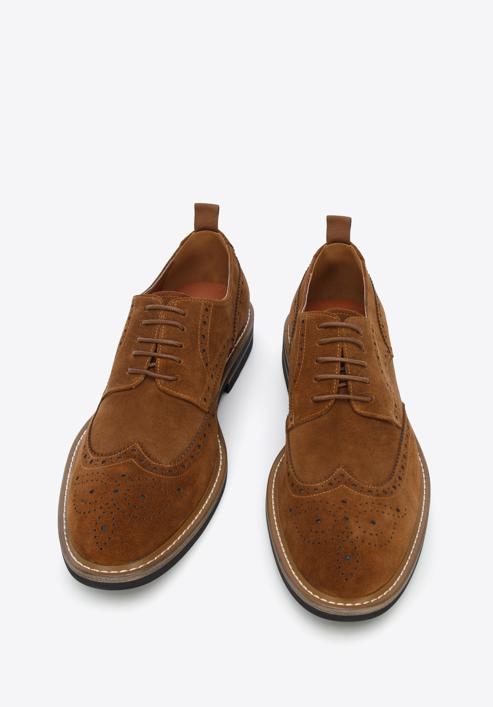 Férfi velúrbőr cipő kontrasztos szálakkal, barna, 96-M-703-4-42, Fénykép 3