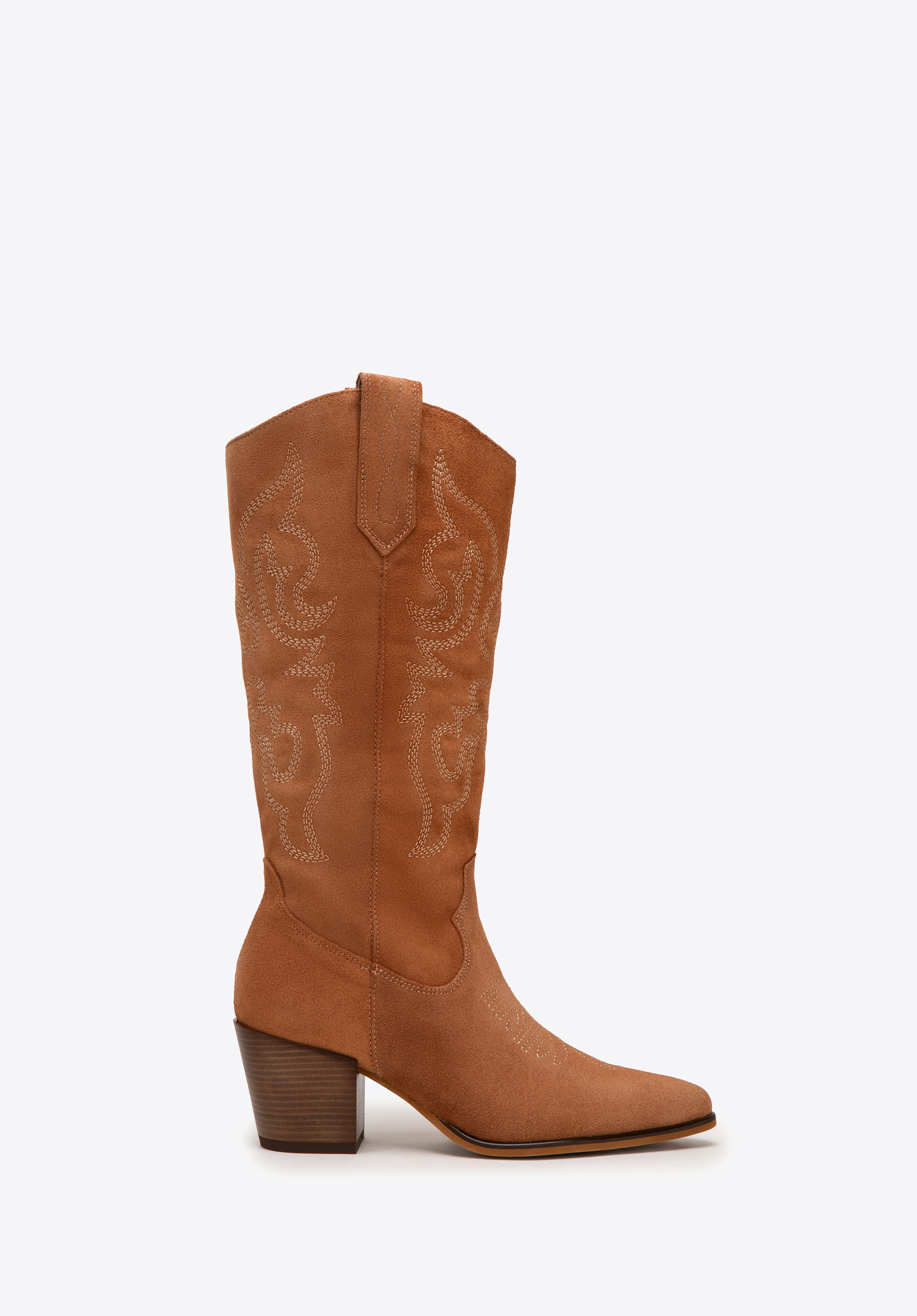 Hímzett velúr cowboy csizma hegyes orrral, barna, BD-B-805-0-37, Fénykép 1