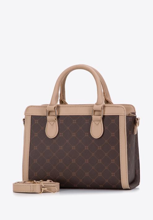 Monogramos saffiano textúrájú műbőr táska, barna, 97-4Y-201-4, Fénykép 2