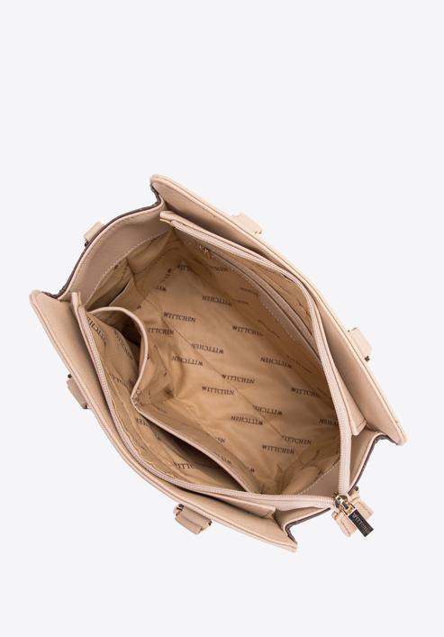 Monogramos saffiano textúrájú műbőr táska, barna, 97-4Y-201-4, Fénykép 4