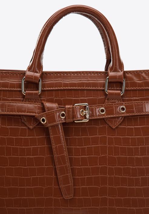 Műbőr krokodil textúrájú táska, barna, 97-4Y-217-Z, Fénykép 4