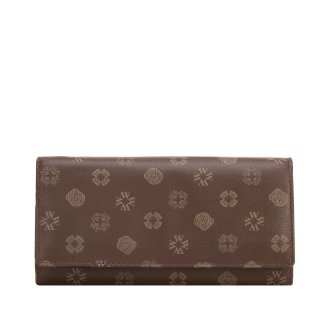 Nagyméretű monogramos női bőr pénztárca, barna, 34-1-082-4B, Fénykép 1