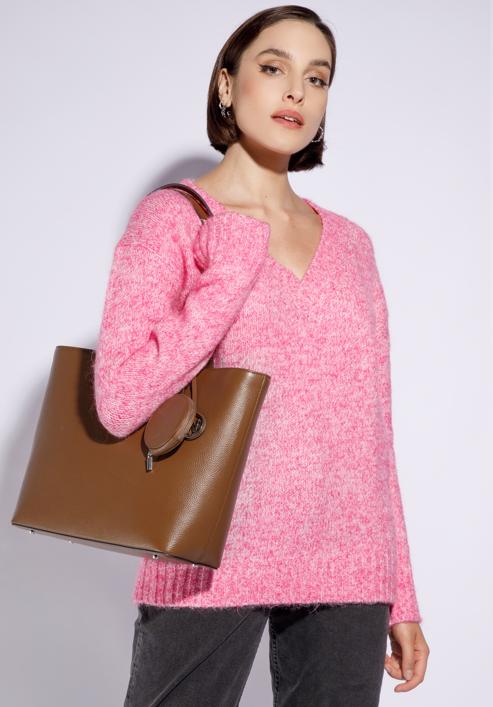 Nagyméretű női bőr shopper táska, barna, 95-4E-613-N, Fénykép 15