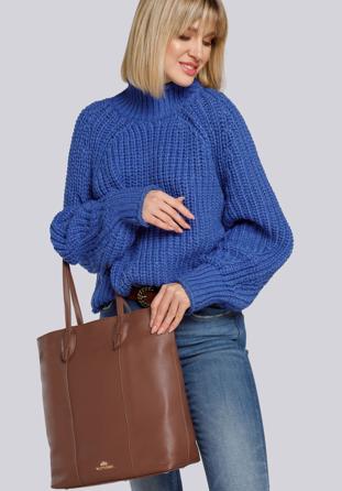 Nagyméretű női bőr shopper táska, barna, 93-4E-211-5, Fénykép 1