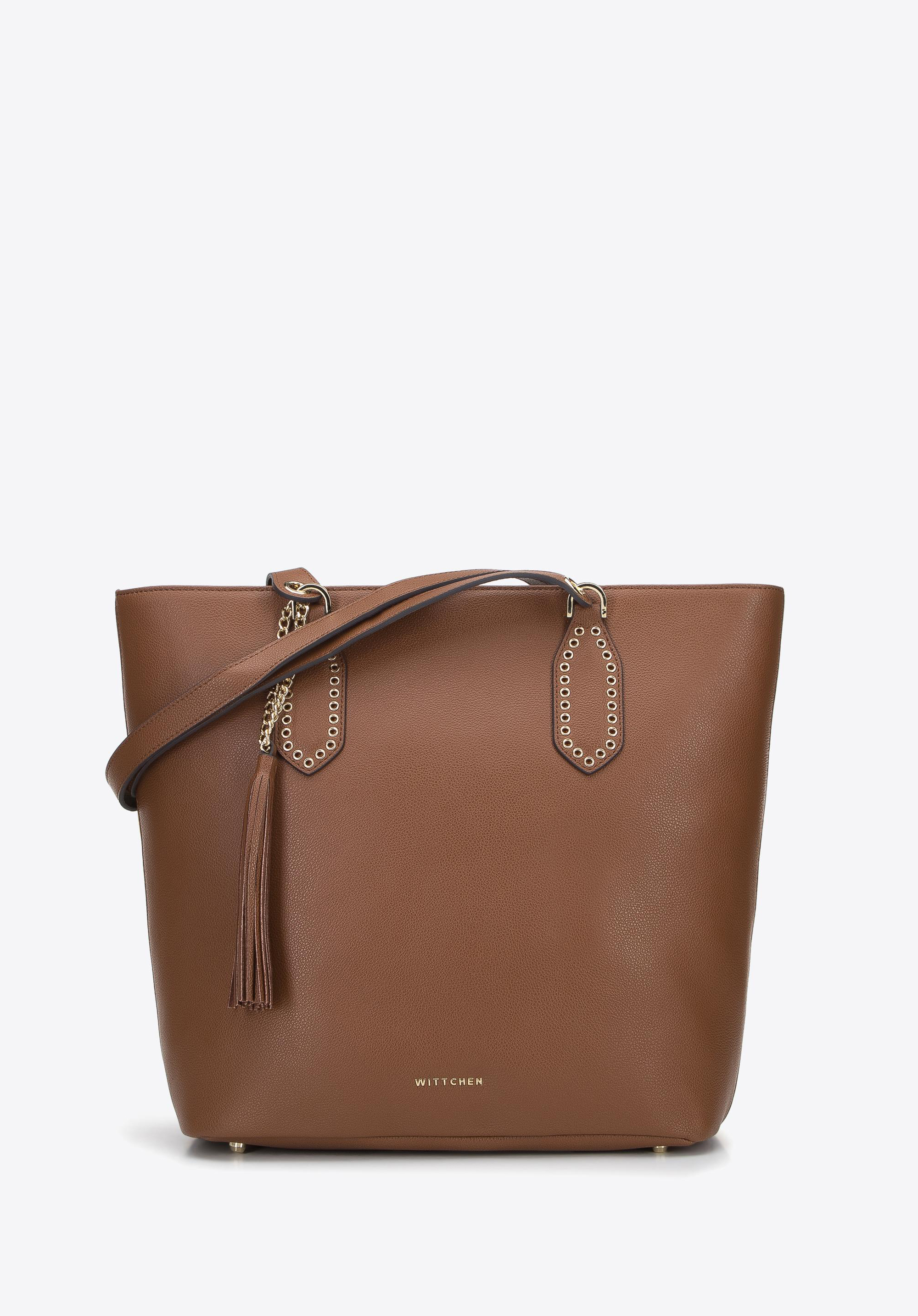 Női bőr shopper táska bojttal