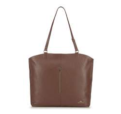 Shopper táska bőrből függőleges cipzárral, barna, 91-4E-315-5, Fénykép 1