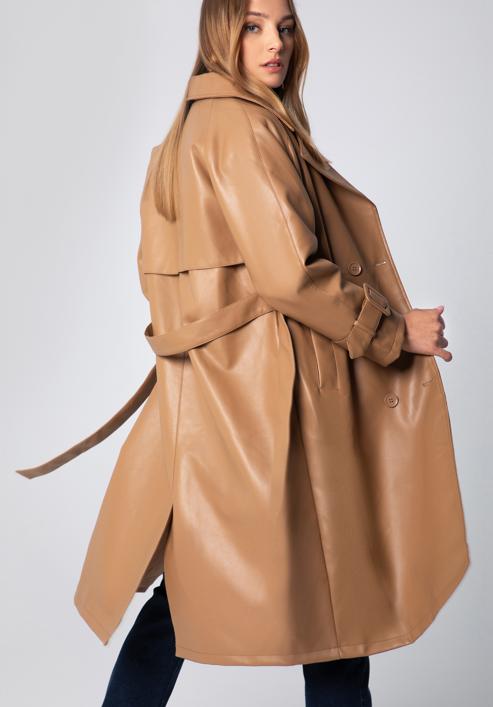 Női kétsoros műbőr kabát, barna, 97-9P-100-1-XL, Fénykép 3