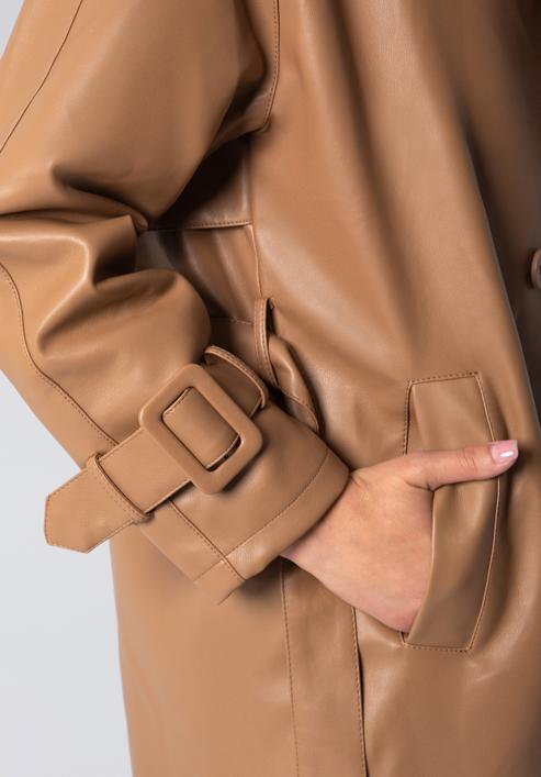 Női kétsoros műbőr kabát, barna, 97-9P-100-1-XL, Fénykép 4