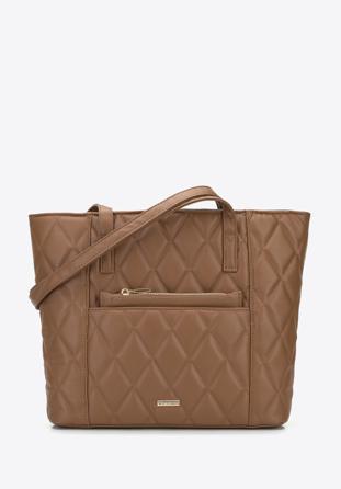 Shopper táska steppelt ökobőrből, levehető erszénnyel, barna, 96-4Y-235-4, Fénykép 1
