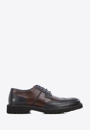 Férfi könnyű talpú brogue cipő kéttónusú bőrből, barna-sötétkék, 96-M-700-4N-40, Fénykép 1