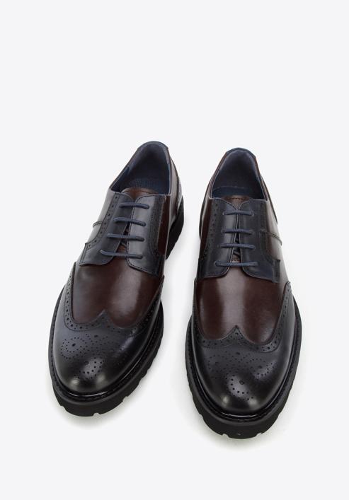 Férfi könnyű talpú brogue cipő kéttónusú bőrből, barna-sötétkék, 96-M-700-4N-41, Fénykép 3