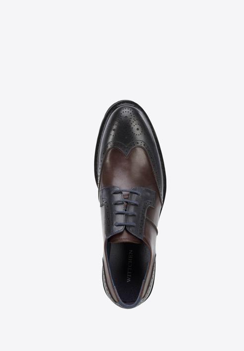 Férfi könnyű talpú brogue cipő kéttónusú bőrből, barna-sötétkék, 96-M-700-4N-44, Fénykép 4
