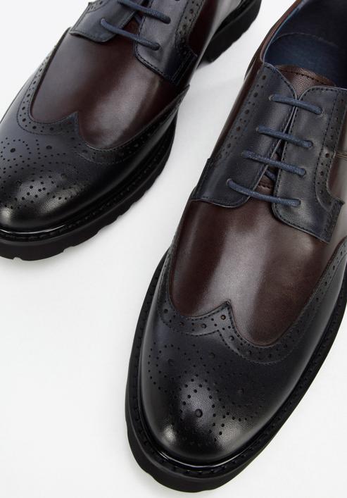 Férfi könnyű talpú brogue cipő kéttónusú bőrből, barna-sötétkék, 96-M-700-4N-40, Fénykép 7