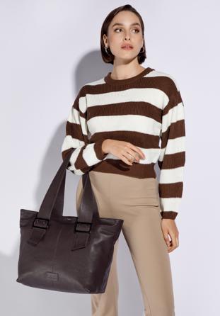 Trapéz alaú női bőr shopper táska, barna, 95-4E-014-4, Fénykép 1