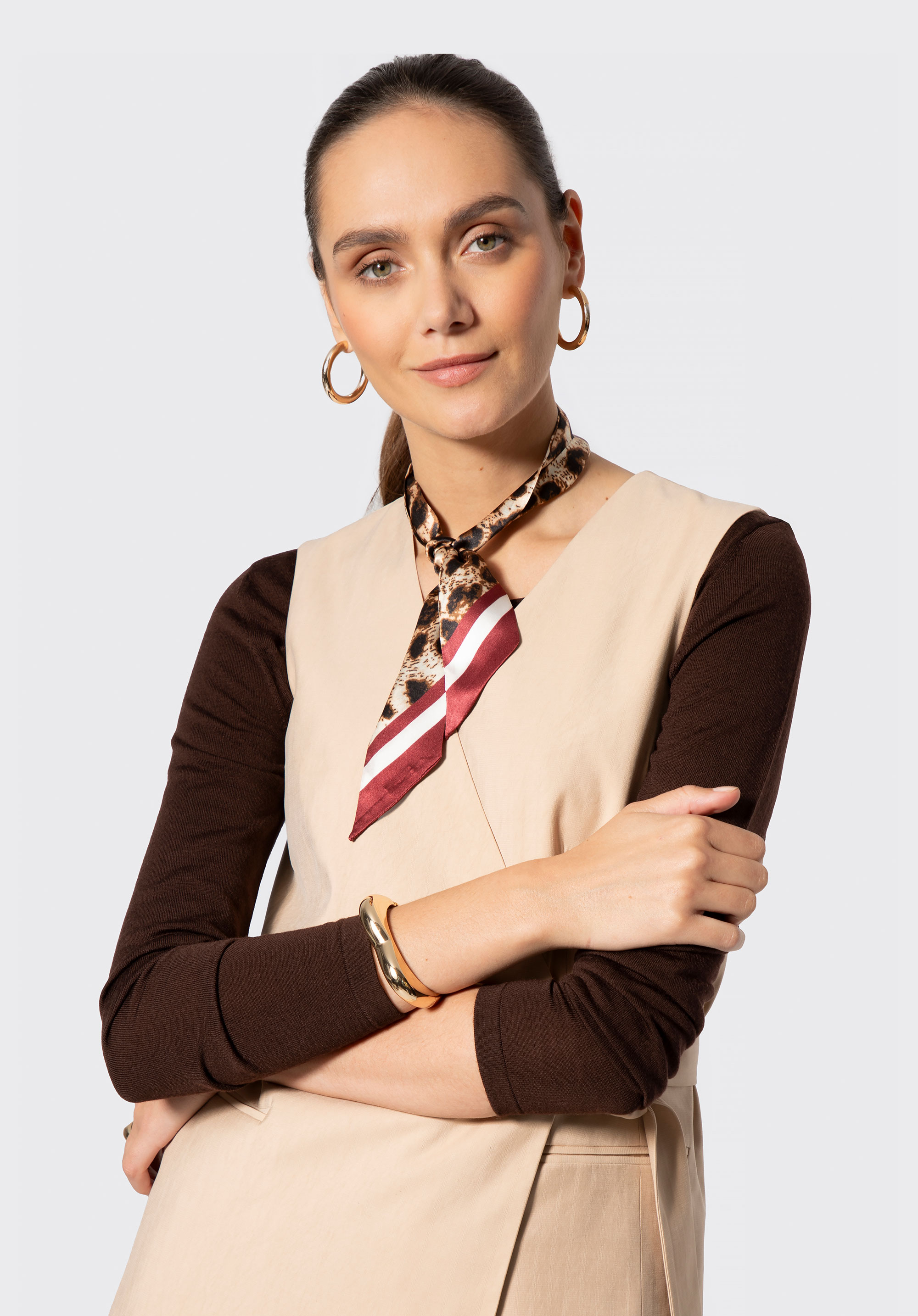 Női selyem twilly sál, barna-vörös, 103-7D-S03-X23, Fénykép 1