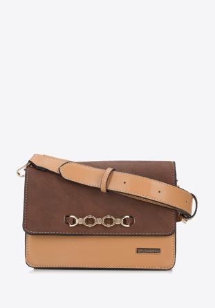 Crossbody-Tasche mit Klappe aus Öko-Wildleder, beige-braun, 94-4Y-718-5, Bild 1