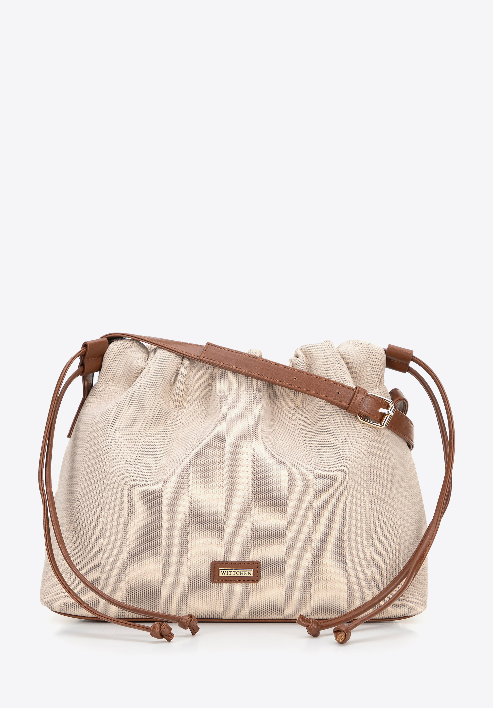 Damen-Umhängetasche mit Kordelzug, beige-braun, 100-4Y-402-9, Bild 1
