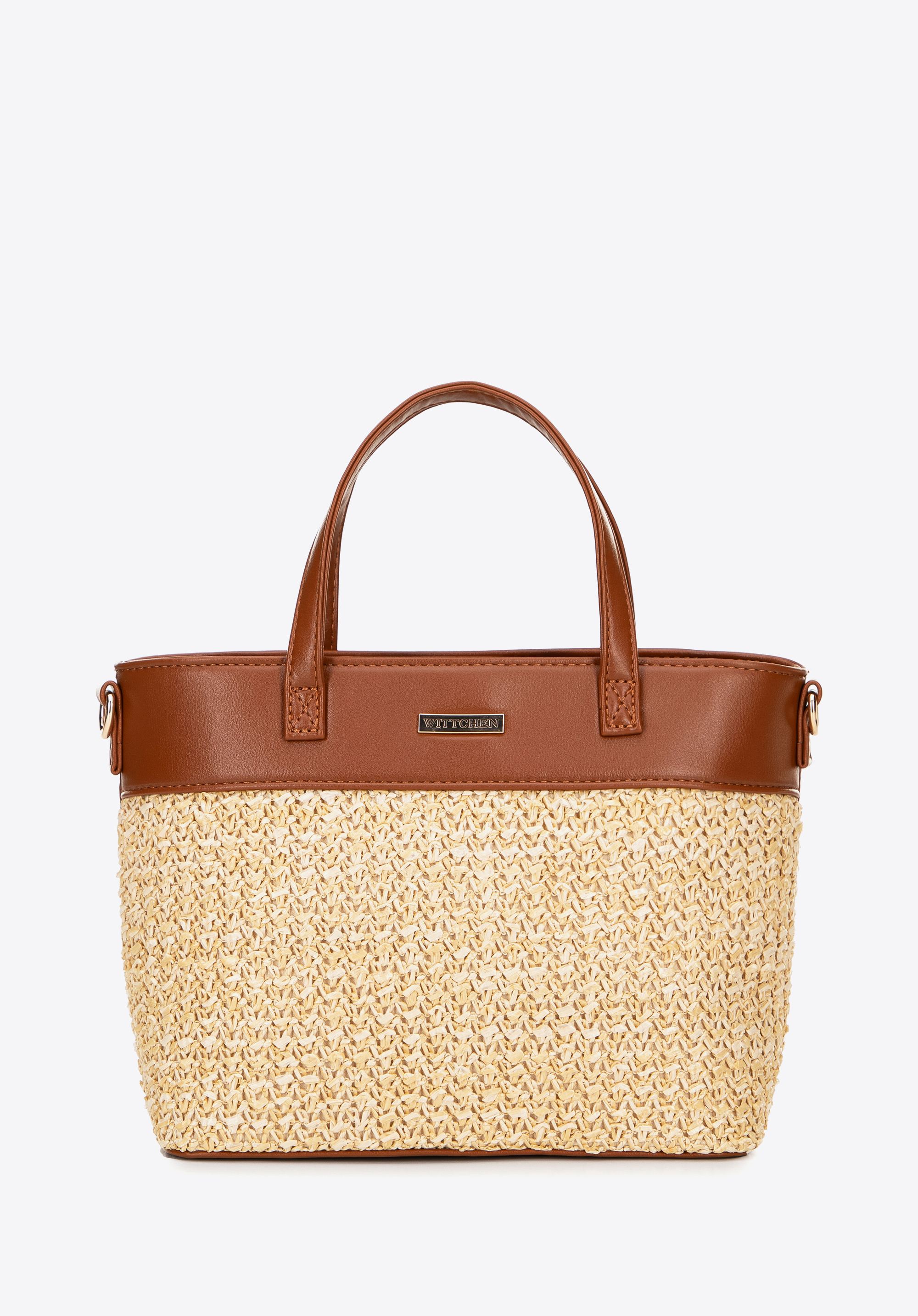 Damenhandtasche aus gewebtem und Kunstleder, beige-braun, 101-4Y-490-9, Bild 1