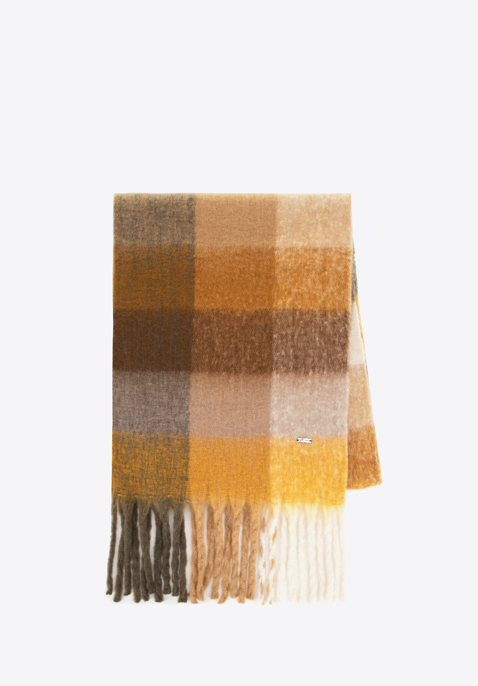 Damenschal im mehrfarbigen Karomuster, beige-braun, 99-7-120-X3, Bild 1