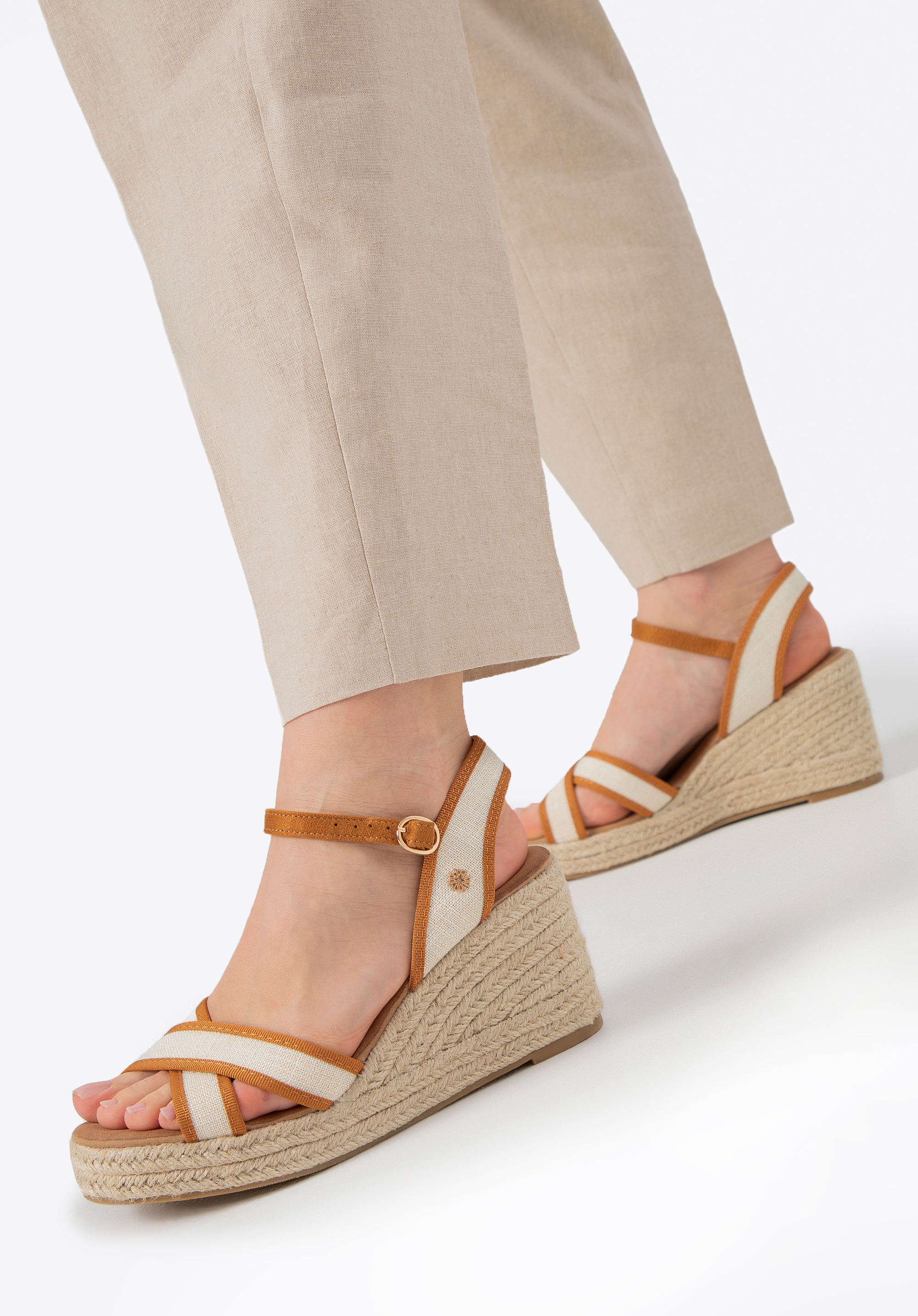 Damen Keilabsatz-Espadrilles, beige-braun, 100-DP-806-95-36, Bild 1
