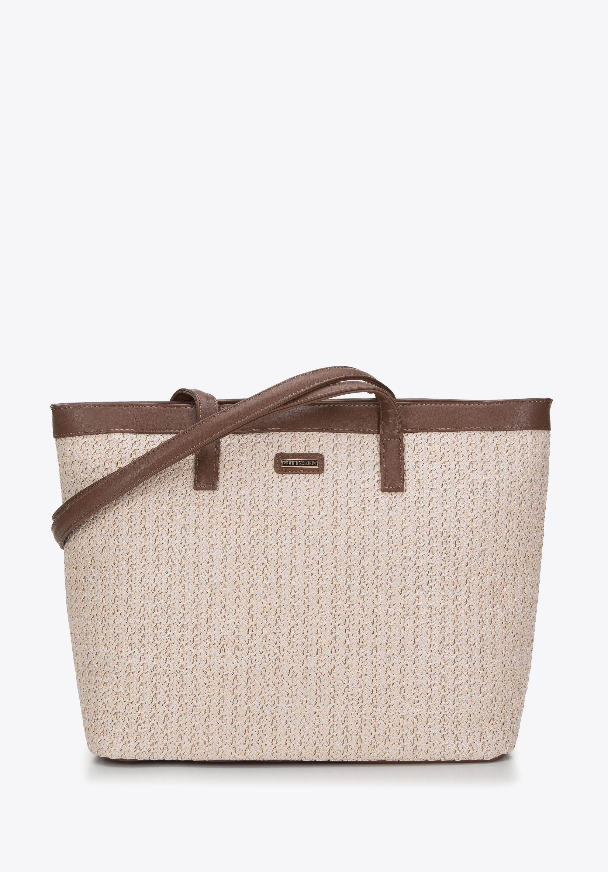 Große, gewebte Shopper-Tasche, beige-braun, 94-4Y-500-5, Bild 1