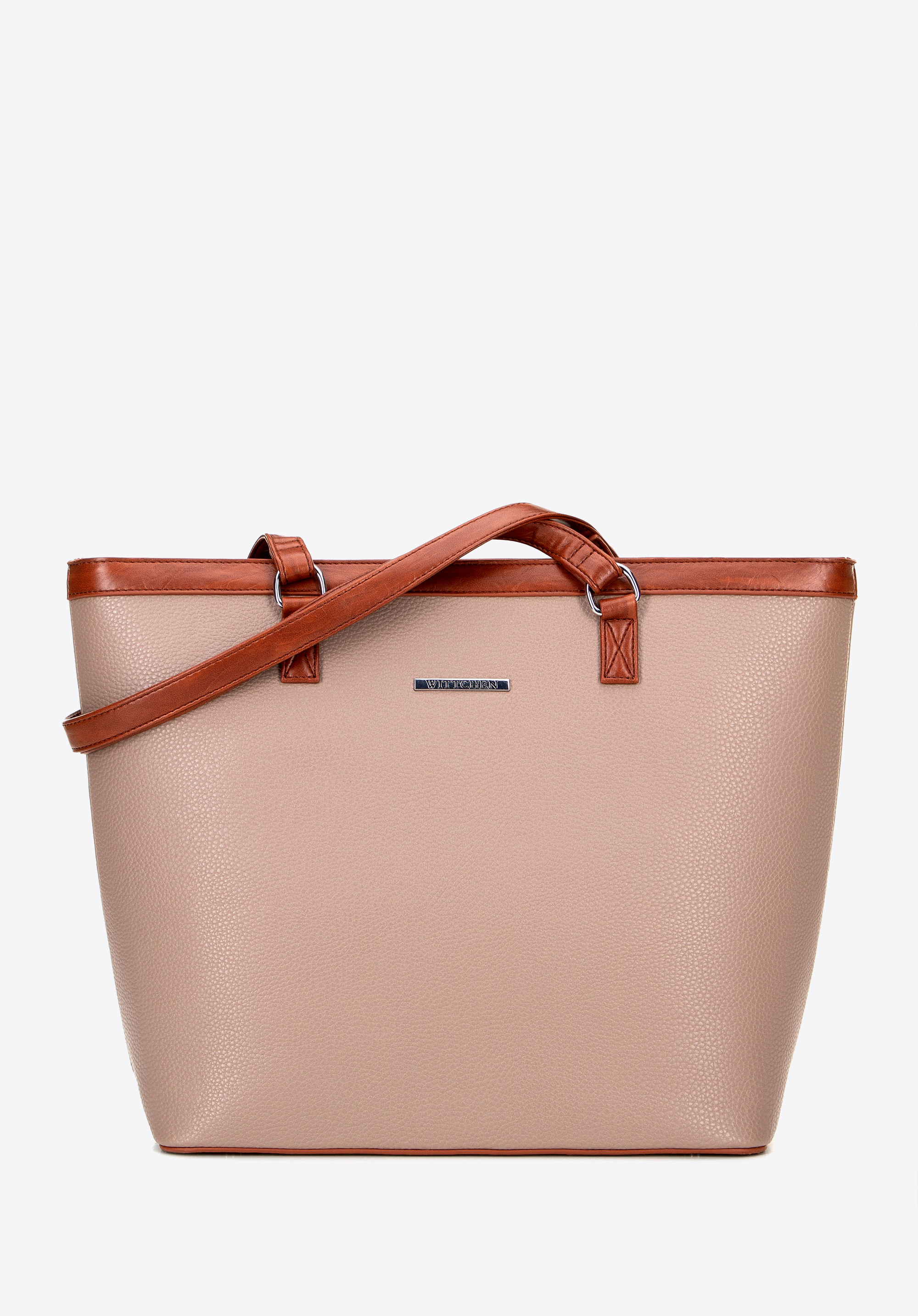 Große Shopper-Tasche aus Kunstleder für Damen, beige-braun, 100-4Y-006-9S, Bild 1