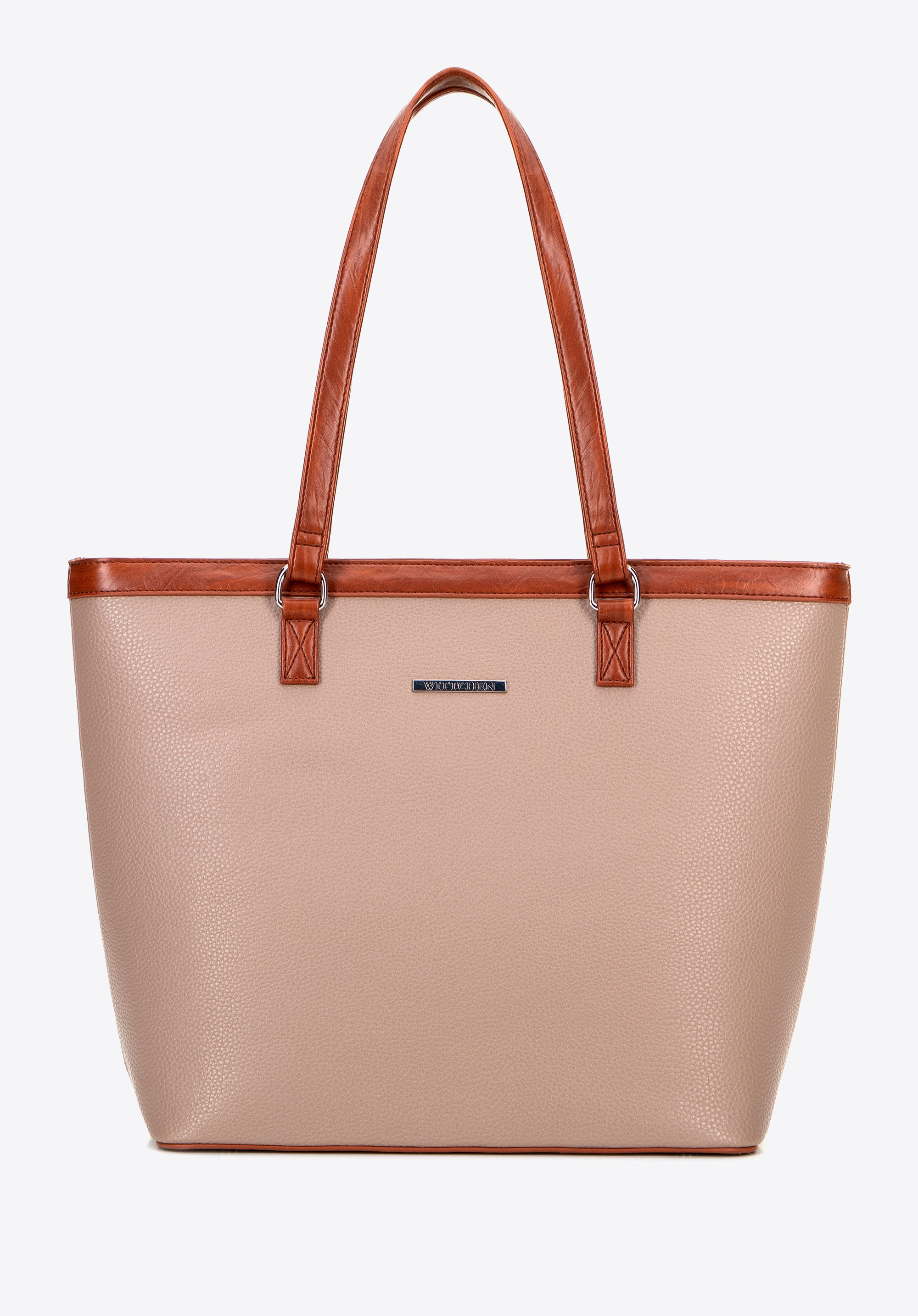 Große Shopper-Tasche aus Kunstleder für Damen, beige-braun, 100-4Y-006-9S, Bild 1