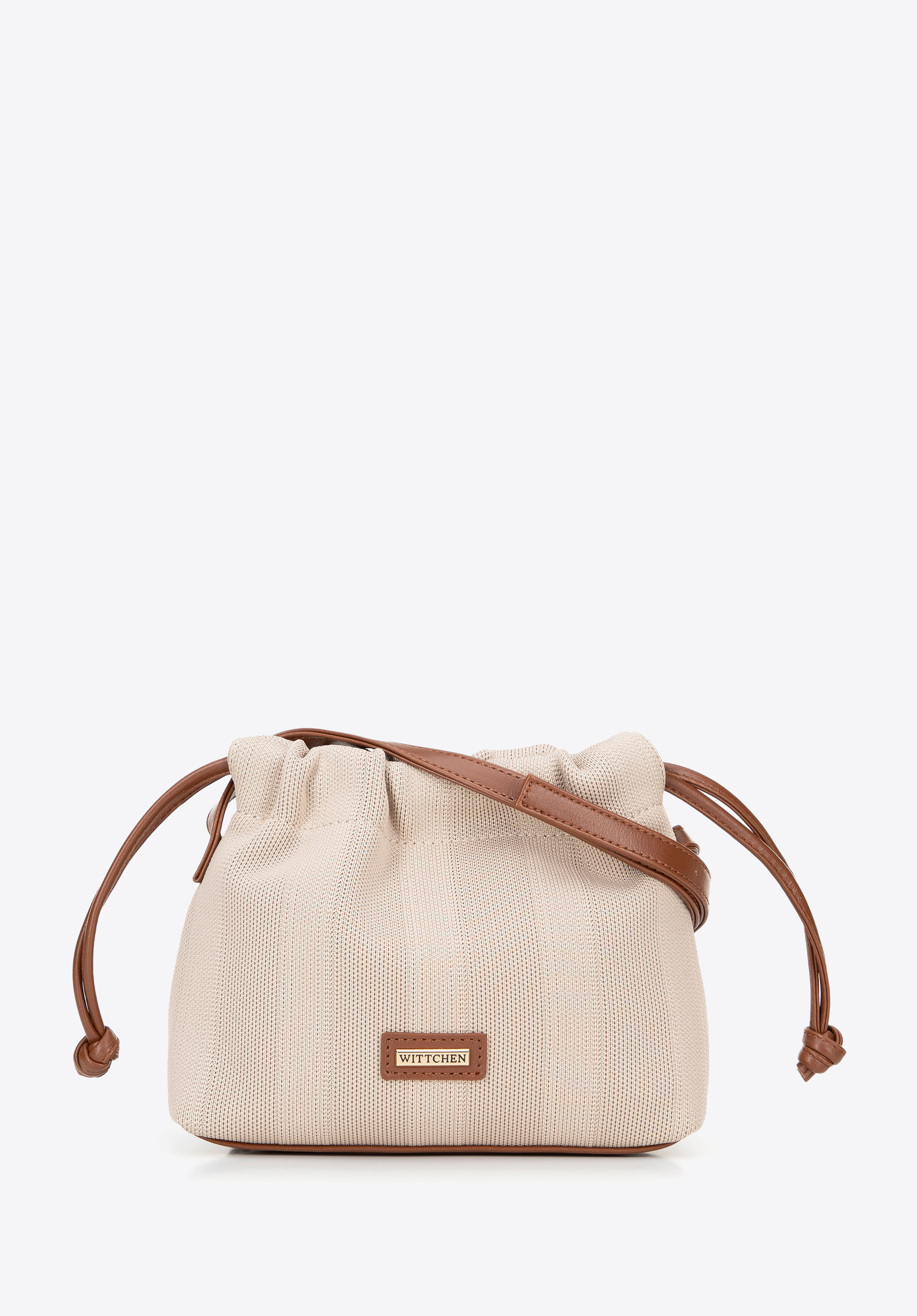 Kleine Hobo-Tasche für Damen mit Kordelzug, beige-braun, 100-4Y-403-9, Bild 1