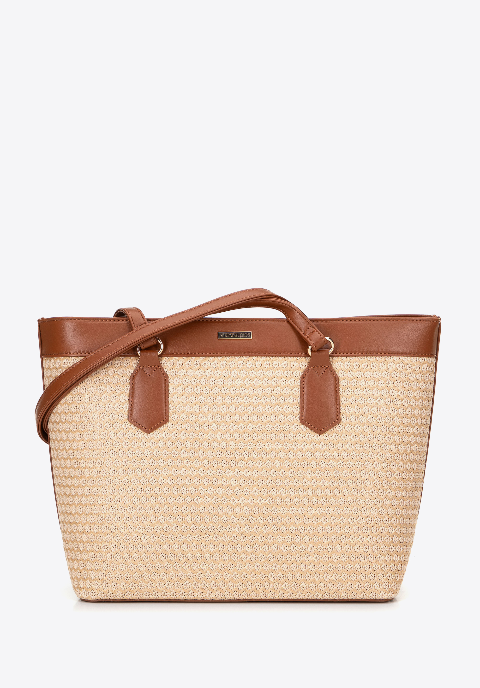 Shopper-Tasche aus Öko-Leder, beige-braun, 100-4Y-408-95, Bild 1