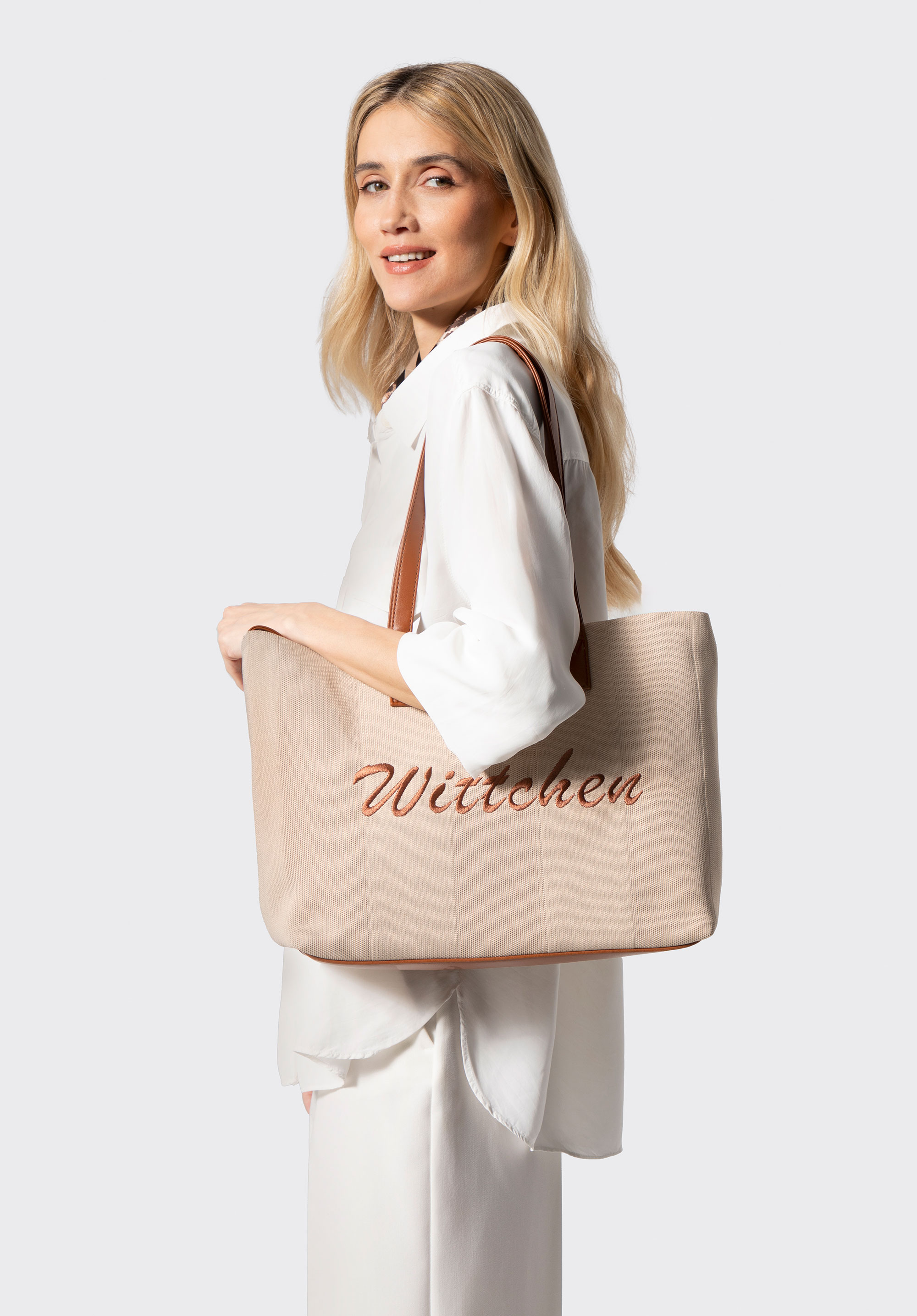 Shopper-Tasche mit Kunstleder-Elementen, beige-braun, 100-4Y-400-9, Bild 1