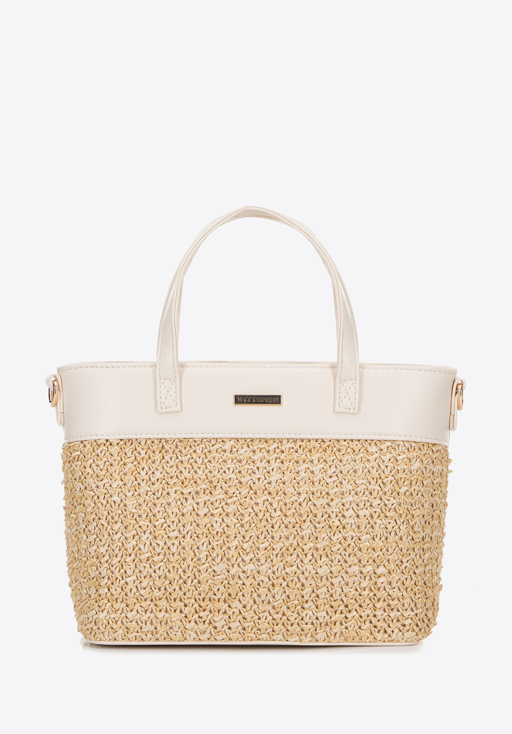 Damenhandtasche aus Karo und Öko-Leder, Beige-Creme, 100-4Y-412-91, Bild 1