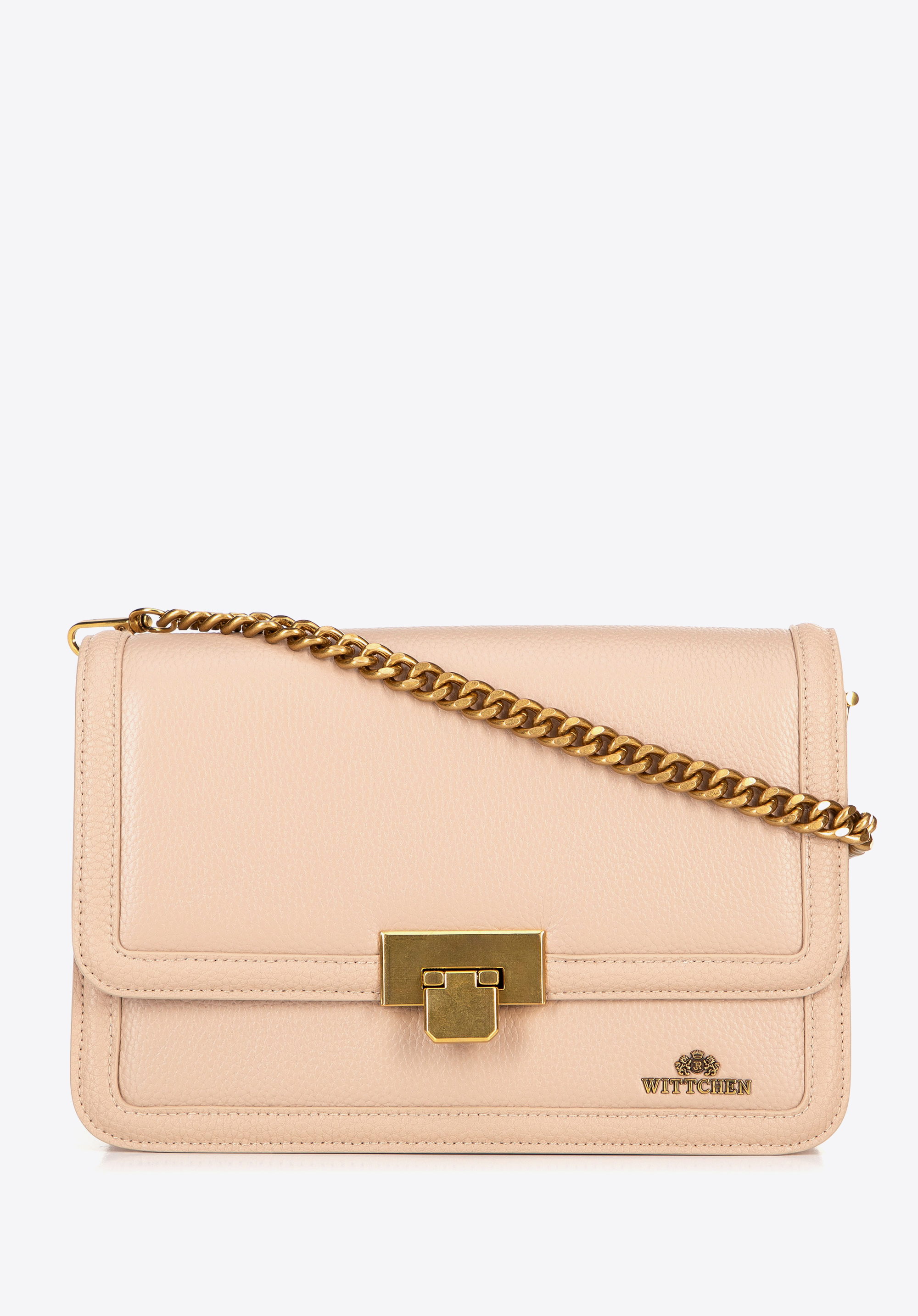 Crossbody-Tasche aus Leder mit Kette, beige, 100-4E-206-9, Bild 1