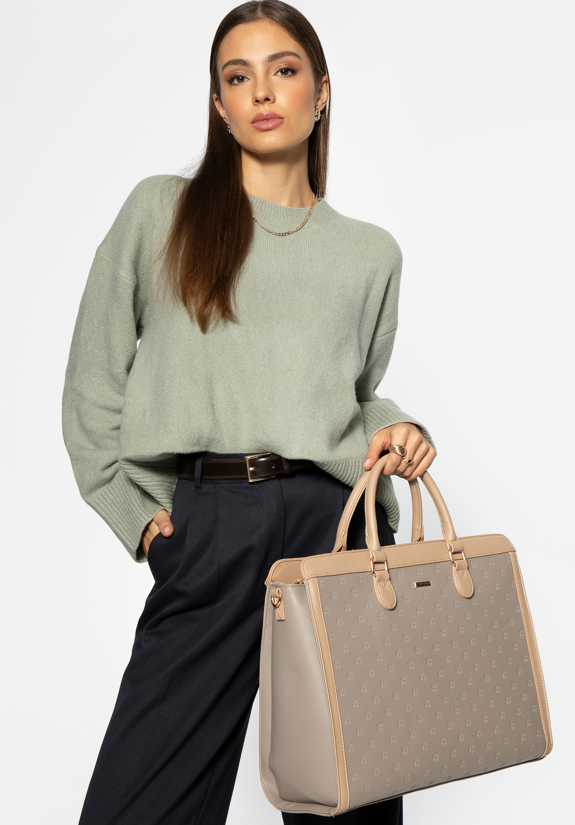 Damen-Aktentasche mit 15,6'''' Laptop-Tasche, beige, 99-4Y-230-9, Bild 1