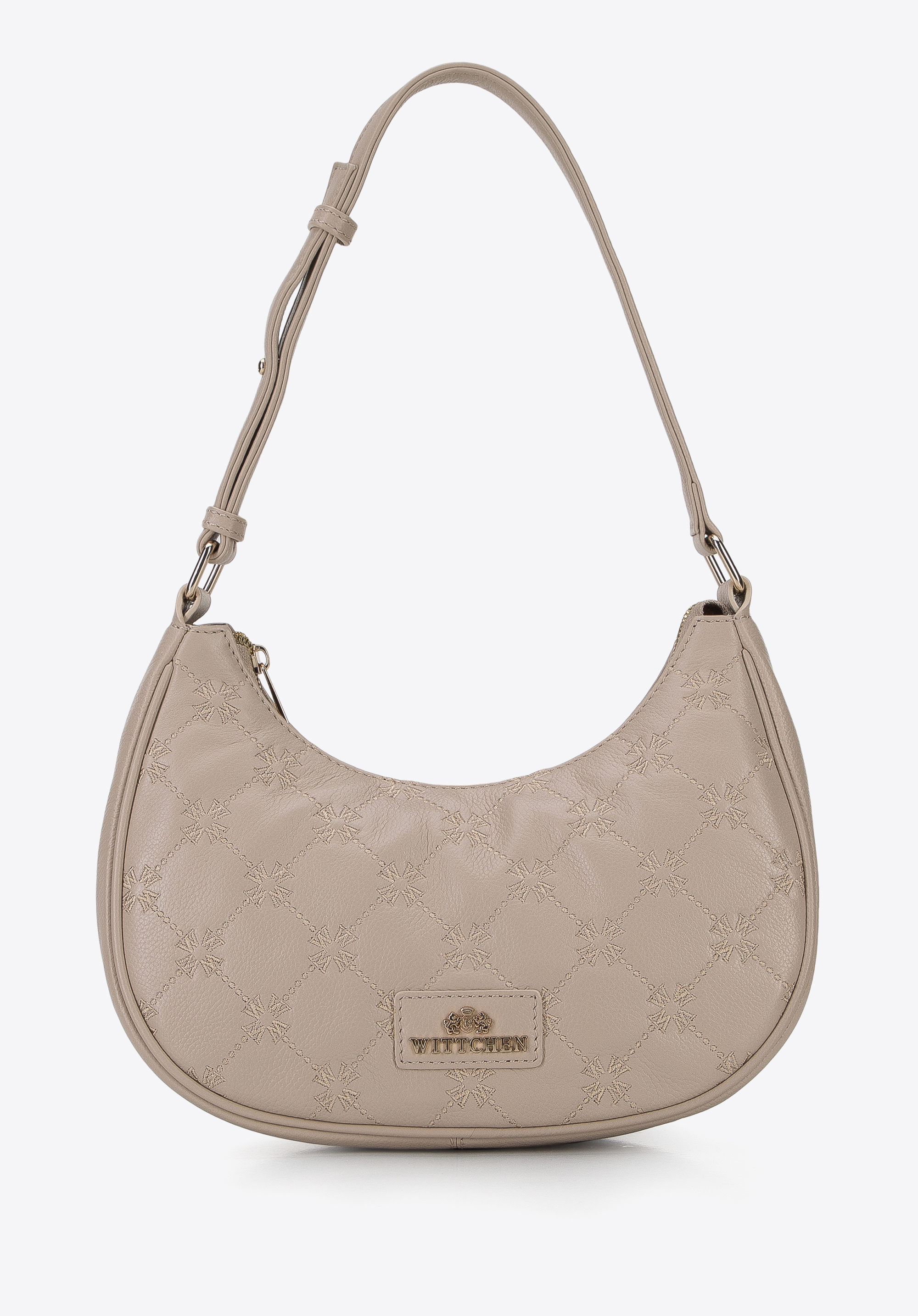 Baguette-Tasche aus Leder mit gesticktem Monogramm, beige, 96-4E-018-9, Bild 1