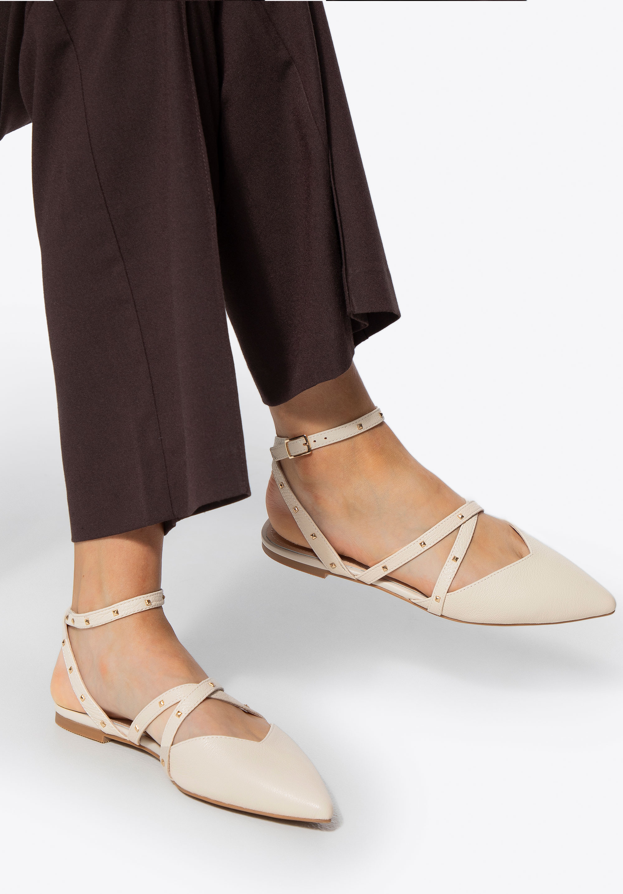 Damen-Ballerinas aus Leder mit Metallic-Akzenten, beige, 100-D-502-9-35, Bild 1