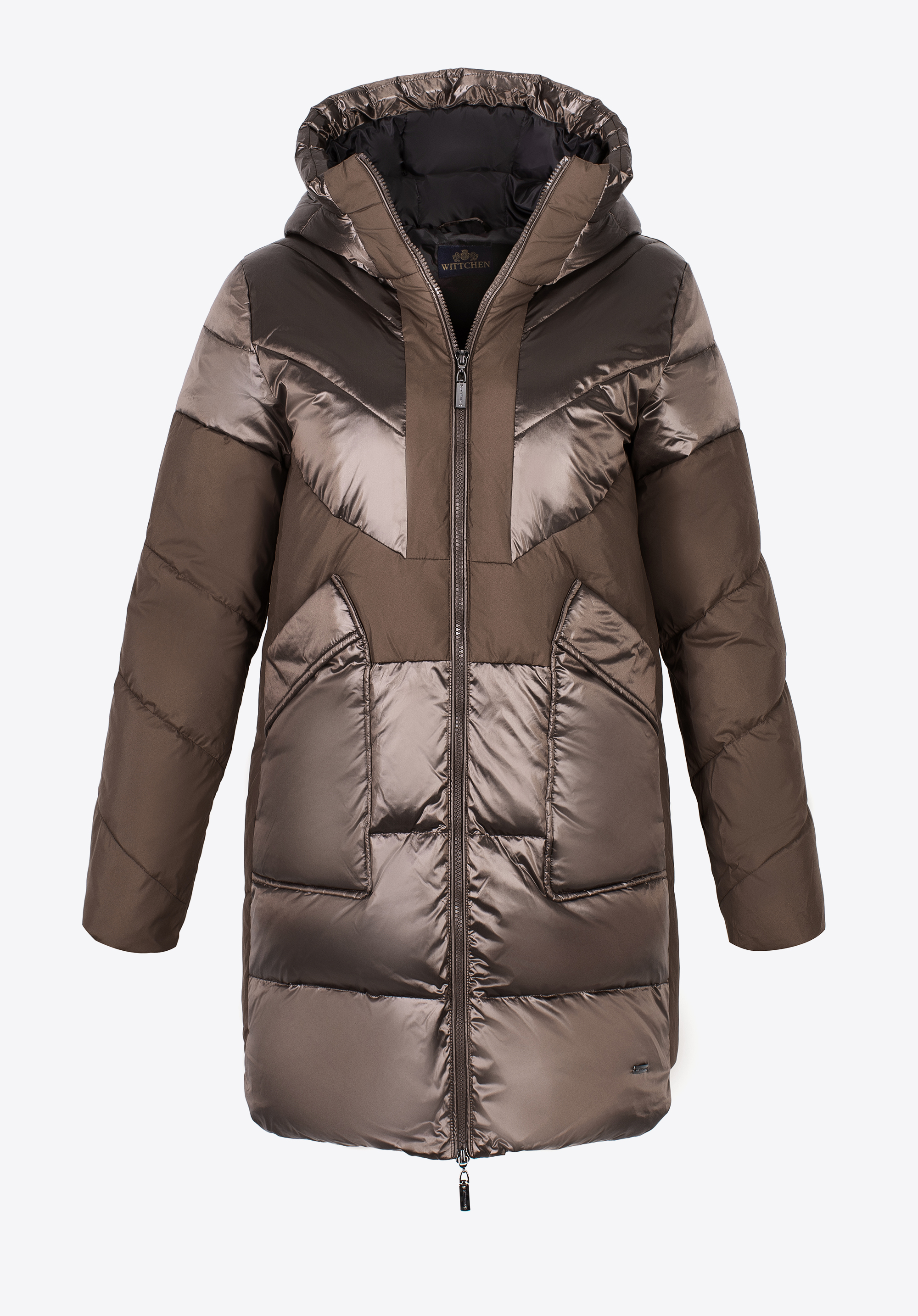 Damen-Daunenmantel mit Kapuze, beige, 97-9D-405-9-M, Bild 1